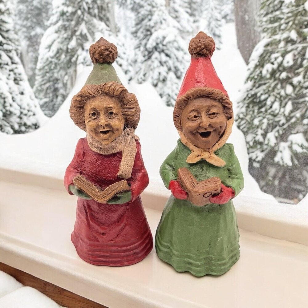 Set Of 2 Tom Clark 1987 Christmas‎ Caroling Gnomes Red Green # 62 & 72 Figurines